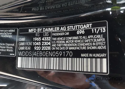 2014 Mercedes-Benz Cla 250 from USA, damaged, VIN WDDSJ4EB0EN059170
